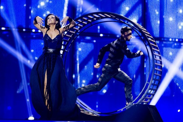 Marija Jaremtjuk representing Ukraine performs during the first semi-final at Eurovision Village as part of Eurovision 2014, on May 6, 2014 in Copenhagen, Denmark. The final of the competition will be held in the Danish capital on May 10, 2014. AFP PHOTO / Scanpix Denmark / Bax Lindhardt +++ DENMARK OUT +++
